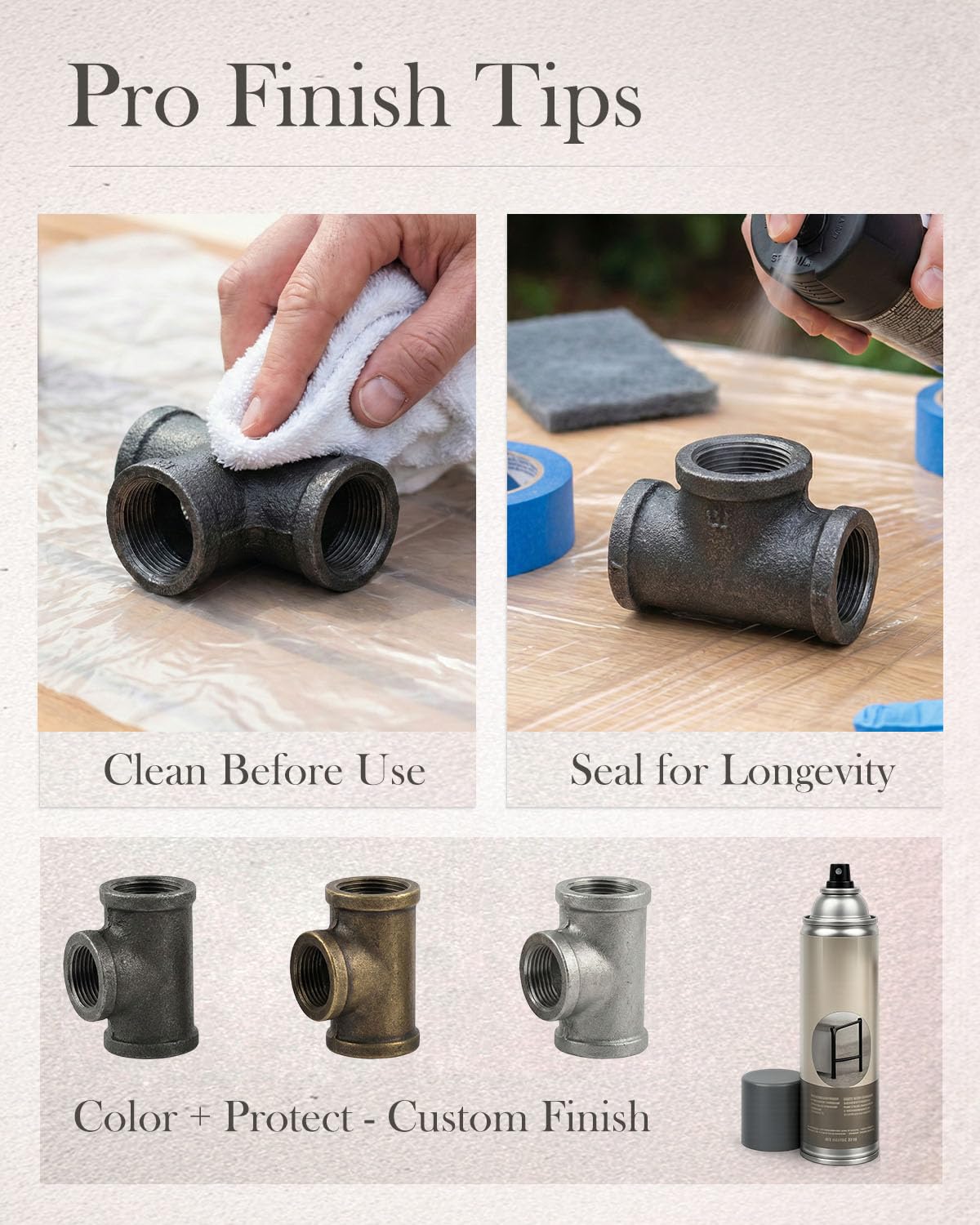 10 Pack 3/4 inches Tees Malleable Cast Iron Pipe, Industrial Pipe for Threaded Black Pipes and Fittings, DIY Steampunk Industrial Vintage Style.