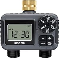 Insoma 2-Zone Brass Hose Timer: Dual Outlet Sprinkler Timer with Rain Delay, Auto/Manual Modes for Precise Garden & Lawn Irrigation