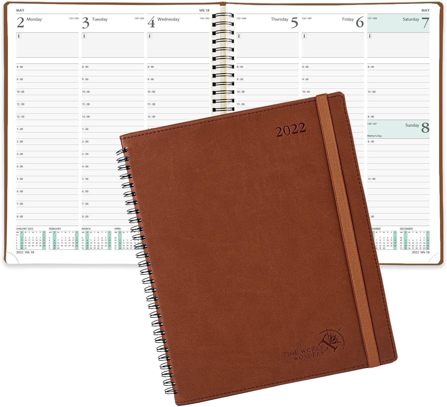 POPRUN 2022 Planner Weekly and Monthly 8.5" x 10.5" - Agenda 2022 with Hourly Time Slots, Monthly Expense & Notes, Inner Pocket, Vegan Leather Soft Cover - Brown : Office Products