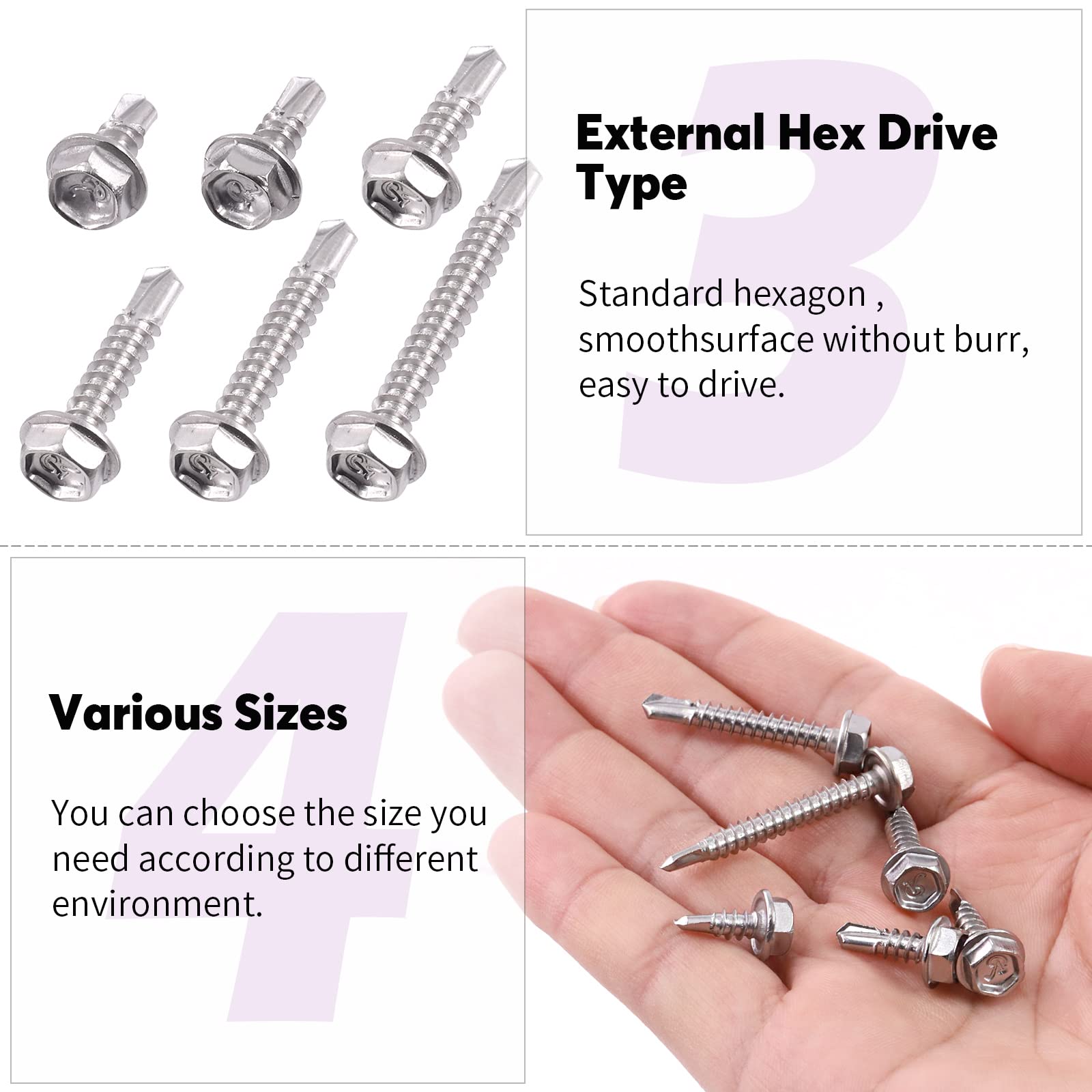 Swpeet 410 Stainless Steel Self Drilling Screw Assortment Kit - Image 4