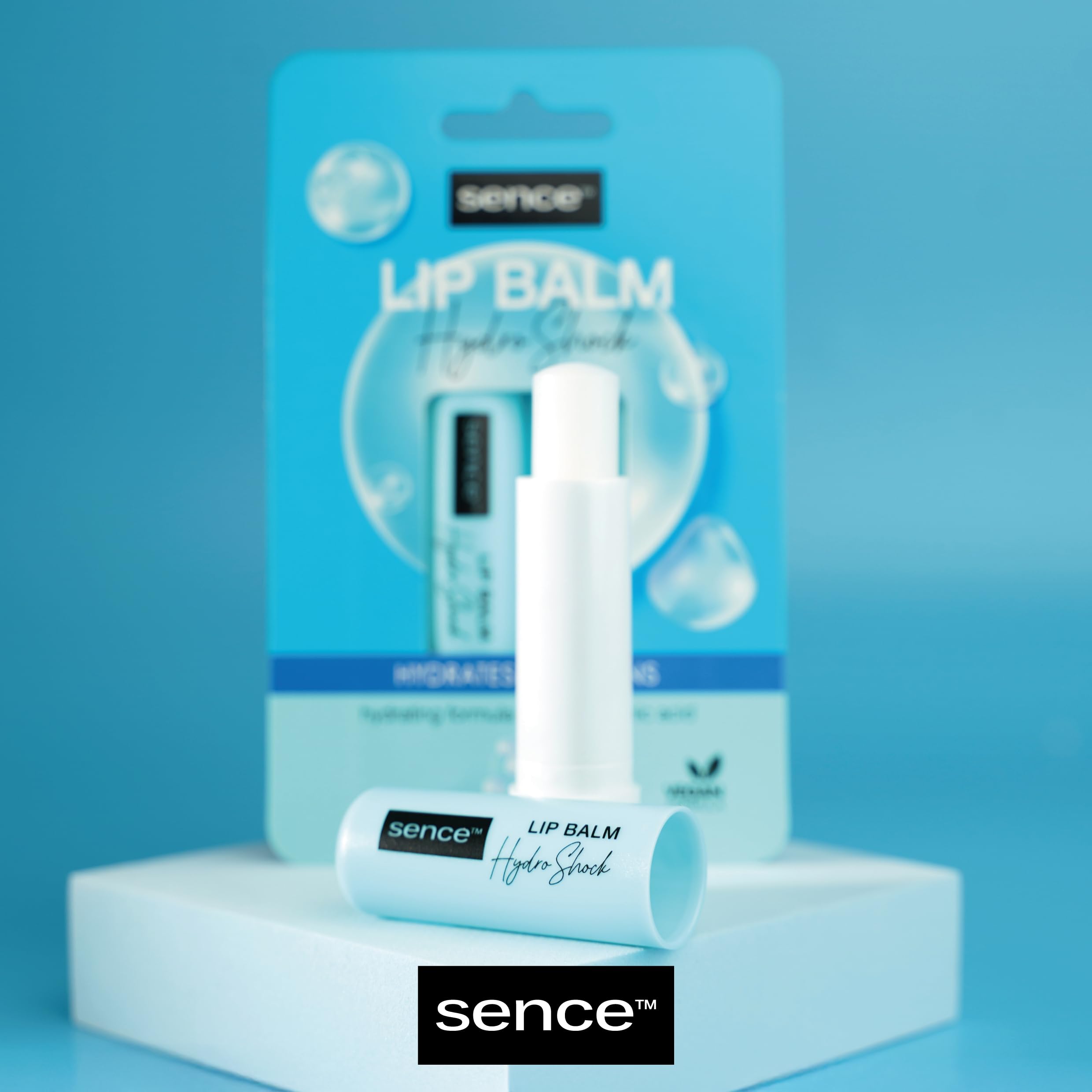 Sence Balm Hydro Shock, pomadka do ust z kwasem hialuronowym i parafiną, kosmetyk do pielęgnacji ust, pielęgnacja na dzień dla gładkich ust, wegańska pomadka do ust (2 x 4,3 g)