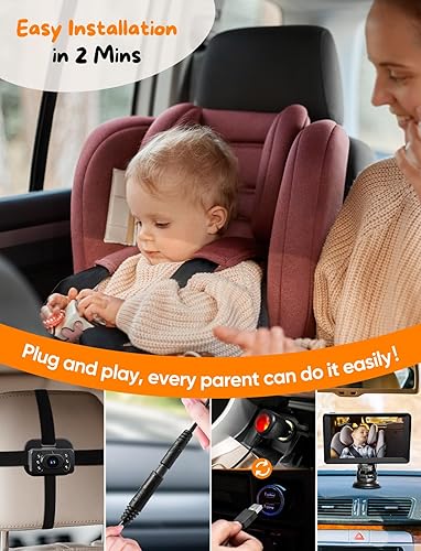 Miniatura 3 de Kidsneed Cámara de coche para bebé, monitor de bebé de 7 pulgadas para automóvil con USB Plug and Play, fácil instalación, rotación de 360 grados,