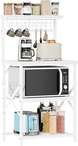 Miniatura 10 de Furologee - Estante de cocina para hornear, soporte para microondas con 4 niveles de almacenamiento, estación de café con barra con 6 ganchos en S y