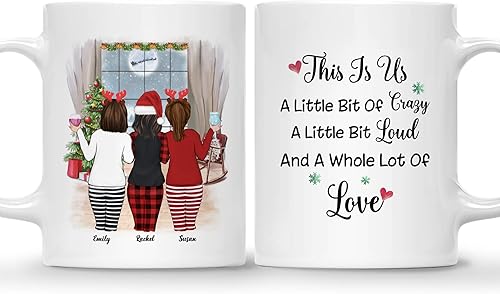 Miniatura 14 de Gossby Taza de café de Navidad personalizada para amigas, regalos de amistad personalizados para mujeres con diseño, nombre, regalo de mujer para 3