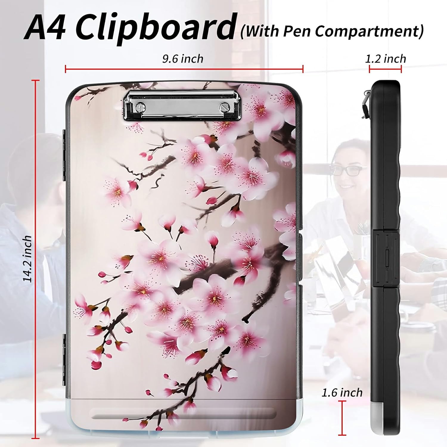 File Clipboard Storage with Pen Holder High Capacity Plastic Nursing Clipboards File Folder Storage Box Clipboard with Heavy Duty Clips for Teacher,Doctor,Offices-Cherry Blossom