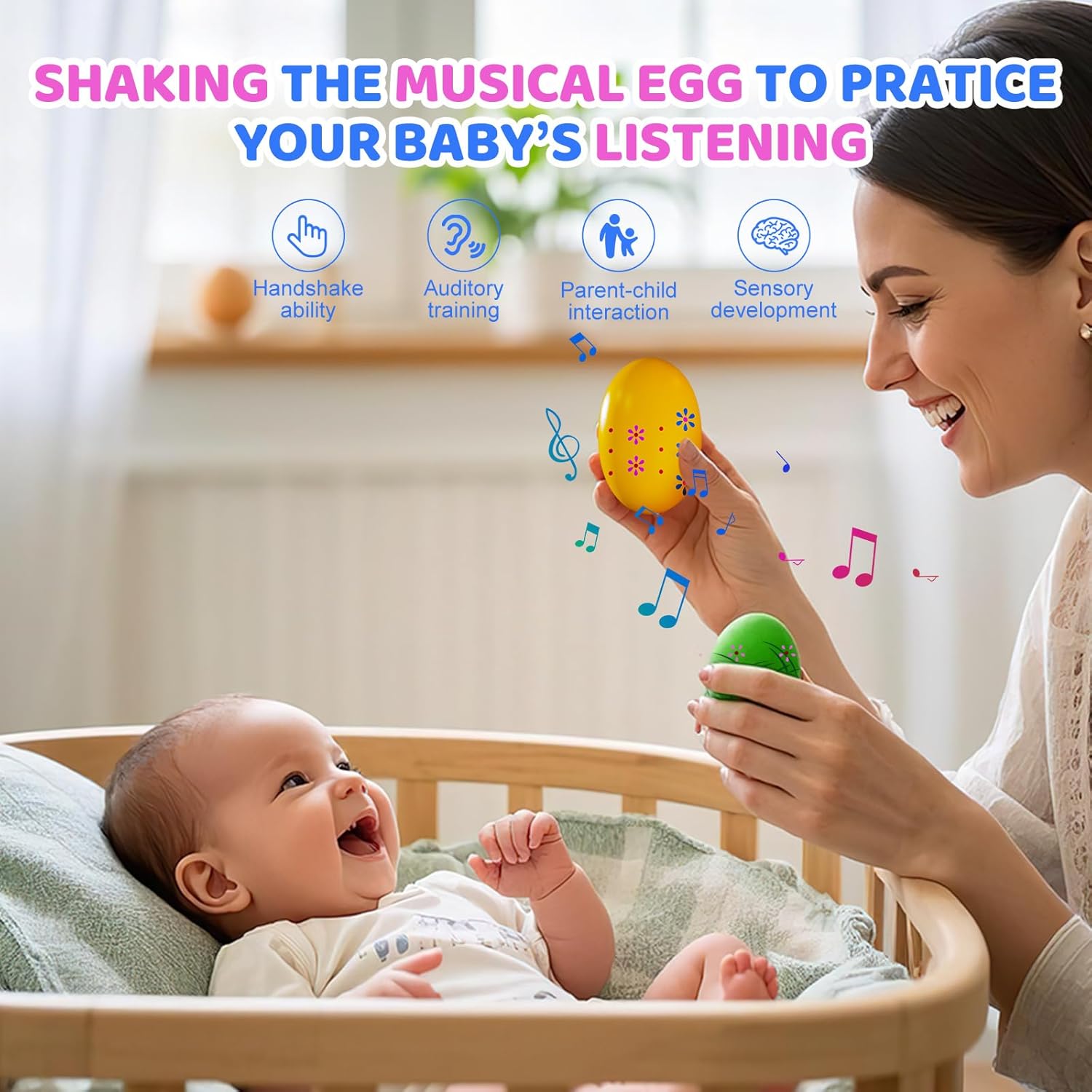 6 Pack Easter Basket Stuffers, Eco-Friendly Woode Percussion Musical Shaker, Toddlers Stocking Stuffers 1-3 Year Old, Montessori Toys for Kids Boys Girls Easter Party