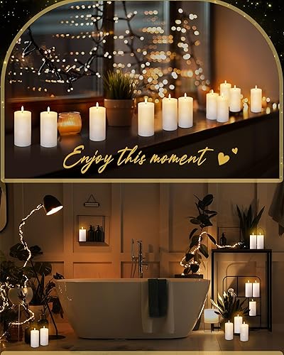 Miniatura 5 de VIHOSE Juego de 6 velas blancas sin llama, velas LED blancas con control remoto y temporizador, velas sin llama, velas de pilar sin llama, pilas