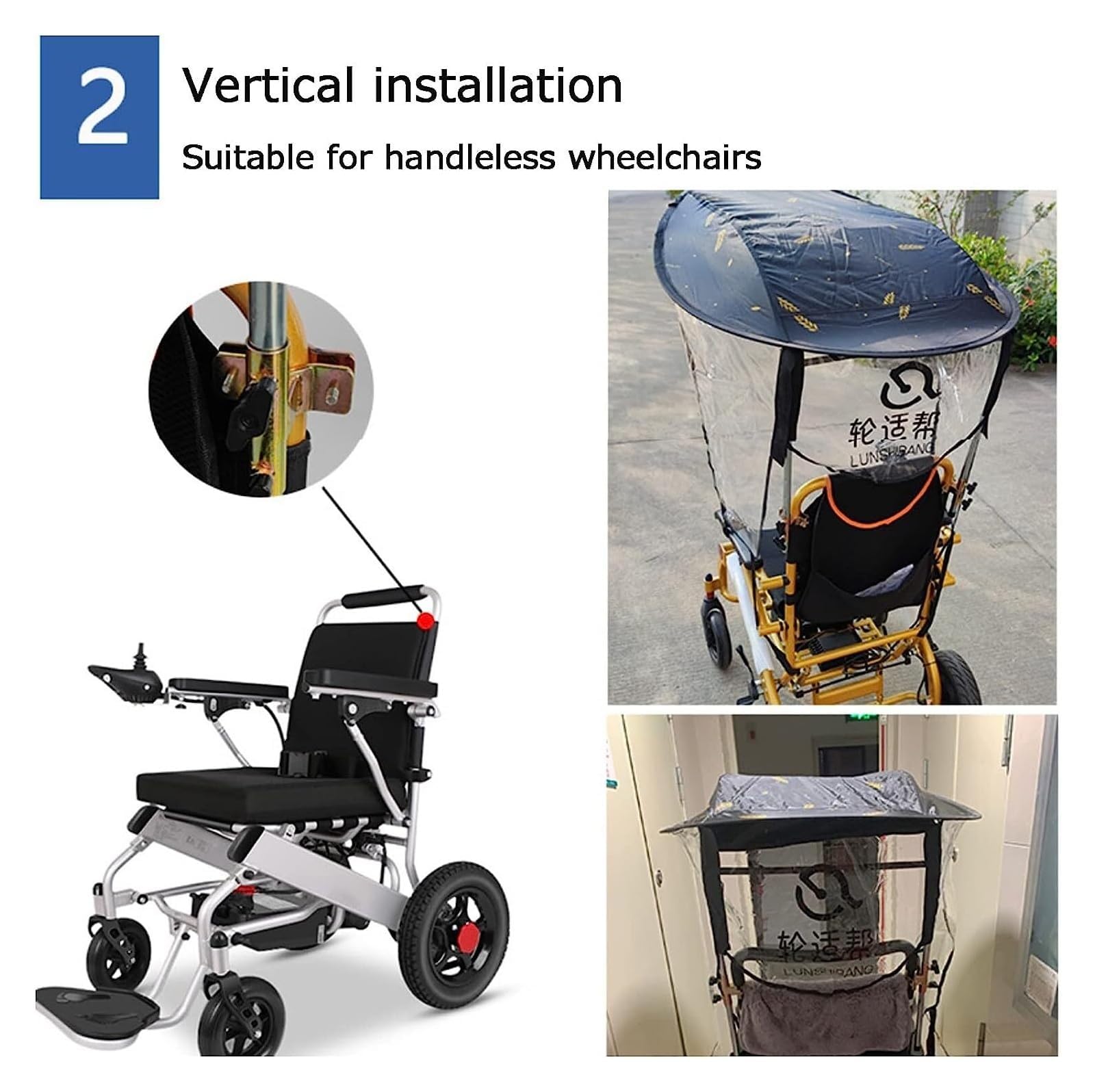 Toldo para Silla De Ruedas Eléctrica, Toldo Ajustable para Exteriores, Soporte para Paraguas, Toldo Impermeable,002