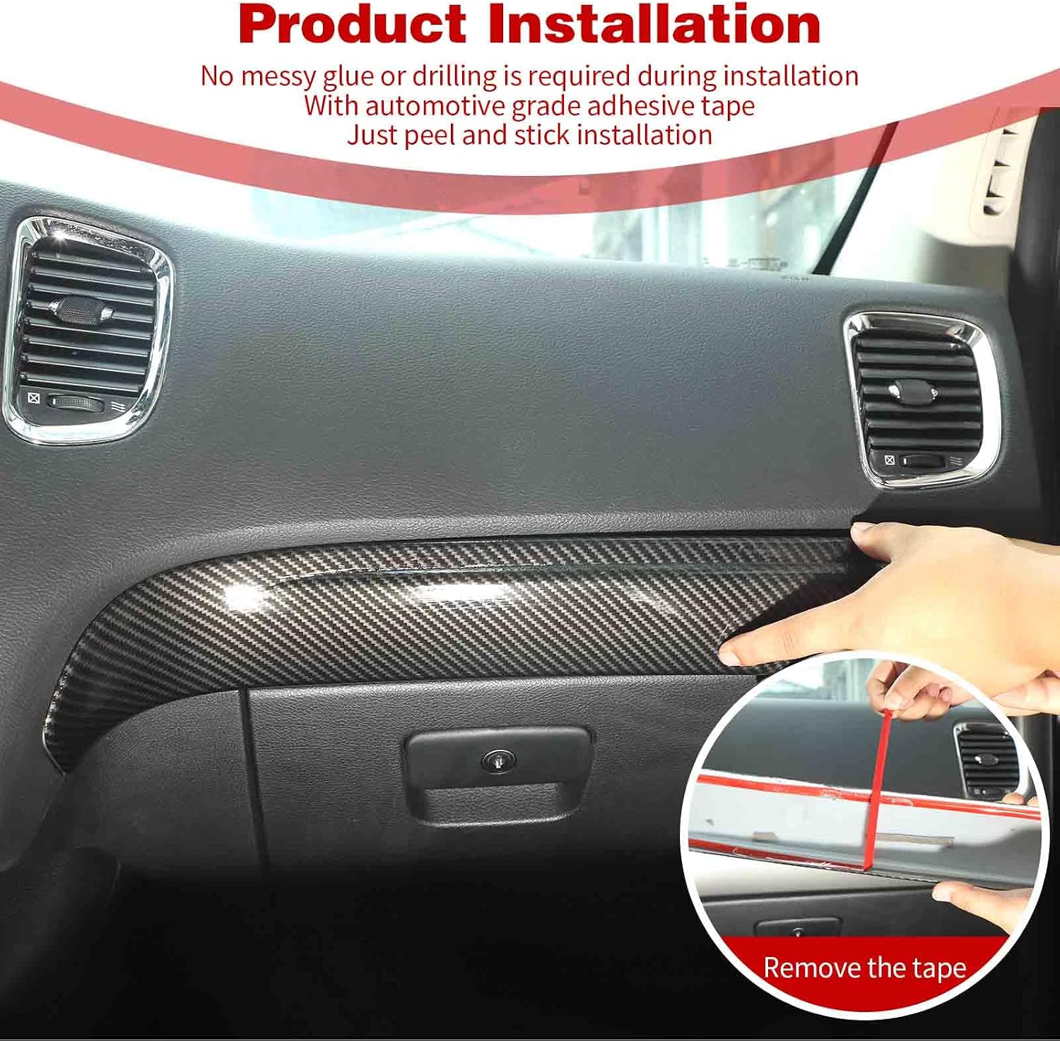 for Durango Dashboard Panel Headlight Switch Trim Cover for Dodge Durango 2014-2020 Black Carbon Fiber Grain Interior Accessories 3pcs