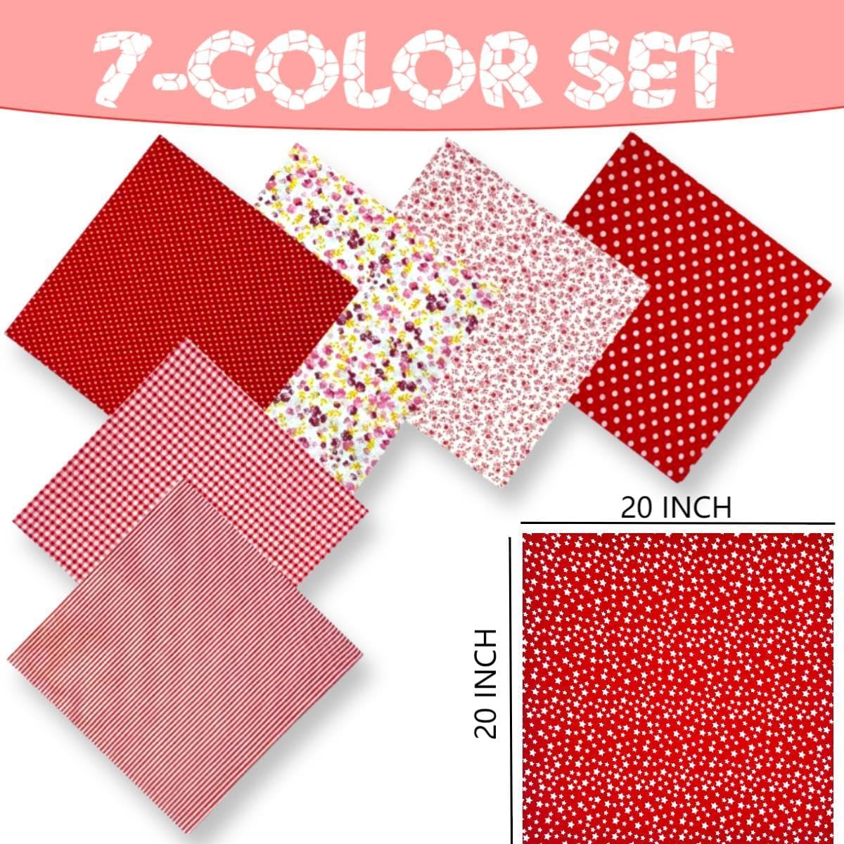 Grade Cotton Quilting Fabric Bundle, 100% Cotton Floral Print Patchwork Material for DIY Sewing, Cushions, Crafts, Machine Washable, Multi-Color Patterns (Red, 20 * 20'')