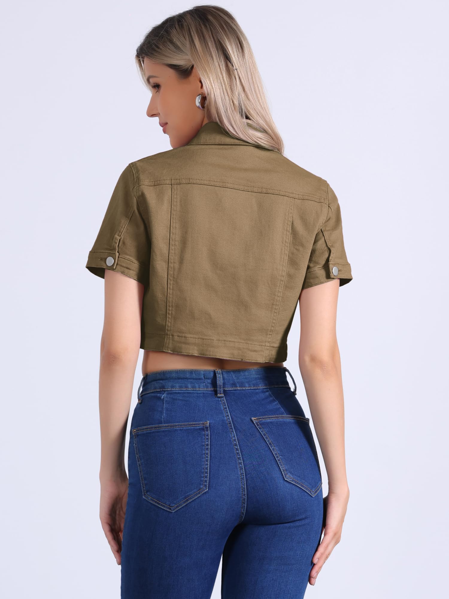 Allegra K Donna Giacca di Jeans Casual per Giacche di Jeans Corte A Maniche Corte con Colletto A Punta