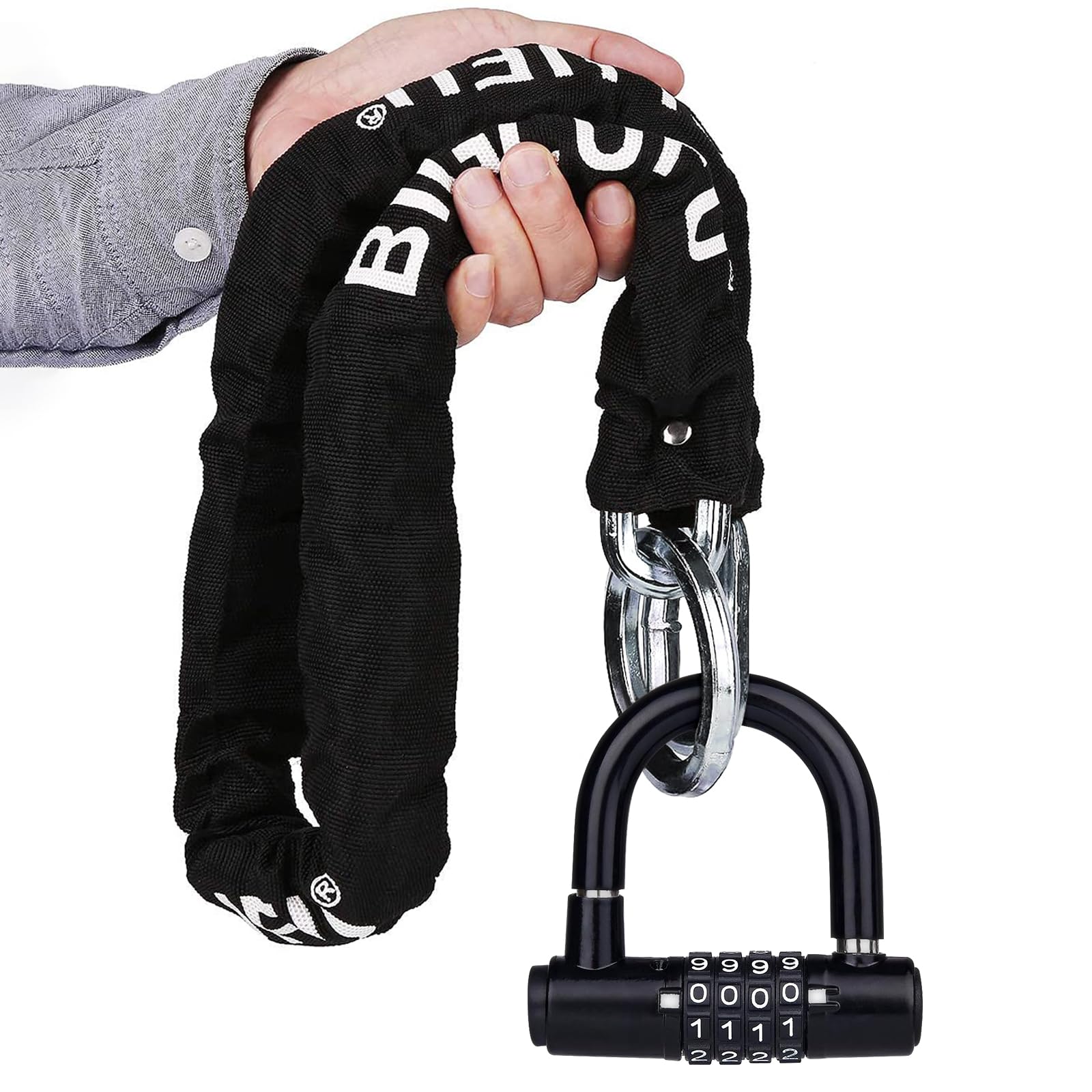 BIGLUFU Motorcycle Lock Chain Locks, 120cm/4ft Heavy Duty Long Bike Chain Lock Cut Proof 12mm Thick Chains for Motorcycles, Motorbike, Bike, Generator, Gates, Bicycle, Scooter