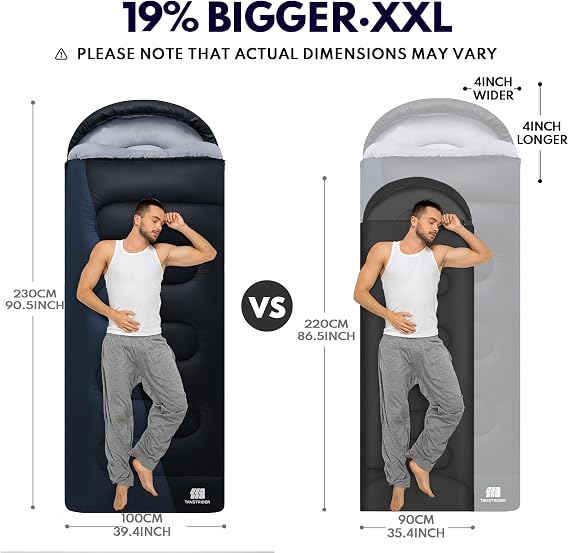 XXL Sleeping Bags for Adults Teens, 4 Season Camping Sleeping Bag Waterproof,Machine Washable Backpacking Gear for Cool Weather,Outdoor Hiking Hunting,with Compression Sack,90x39