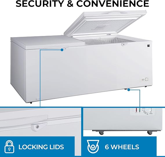Kenmore Deep Freezer - Convertible Refrigerator/Chest Freezer, 2 Hanging Basket, Garage Ready, Meat Storage, Front Drain, Congelador For Home, Apartment, Basement, Cottage 21.0 Cubic Feet, White