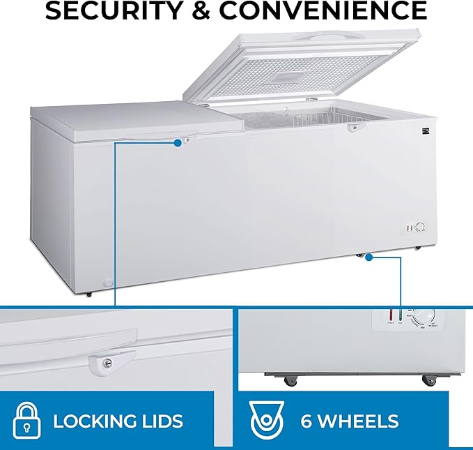 Kenmore 21 Cu. Ft. (595L) Convertible Chest Freezer/Refrigerator, Garage-Ready, Dual Lids, Keyed Safety Locks, LED Lights, Easy-Rolling Wheels, Manual Defrost, White, For Hunting Cabin Garage Cottage on Fridge.com