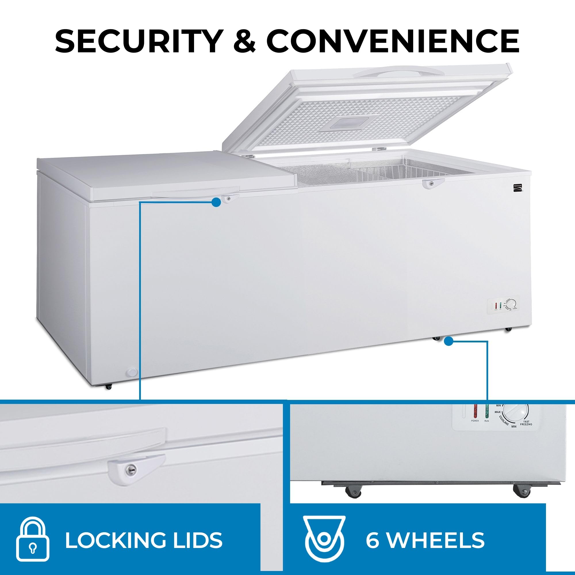 Kenmore Deep Freezer 21.0 Cu Ft - Convertible Refrigerator/Chest Freezer, 2 Hanging Basket, Garage Ready, Meat Storage, Front Drain, Congelador For Home, Apartment, Basement, Cottage, White on Fridge.com