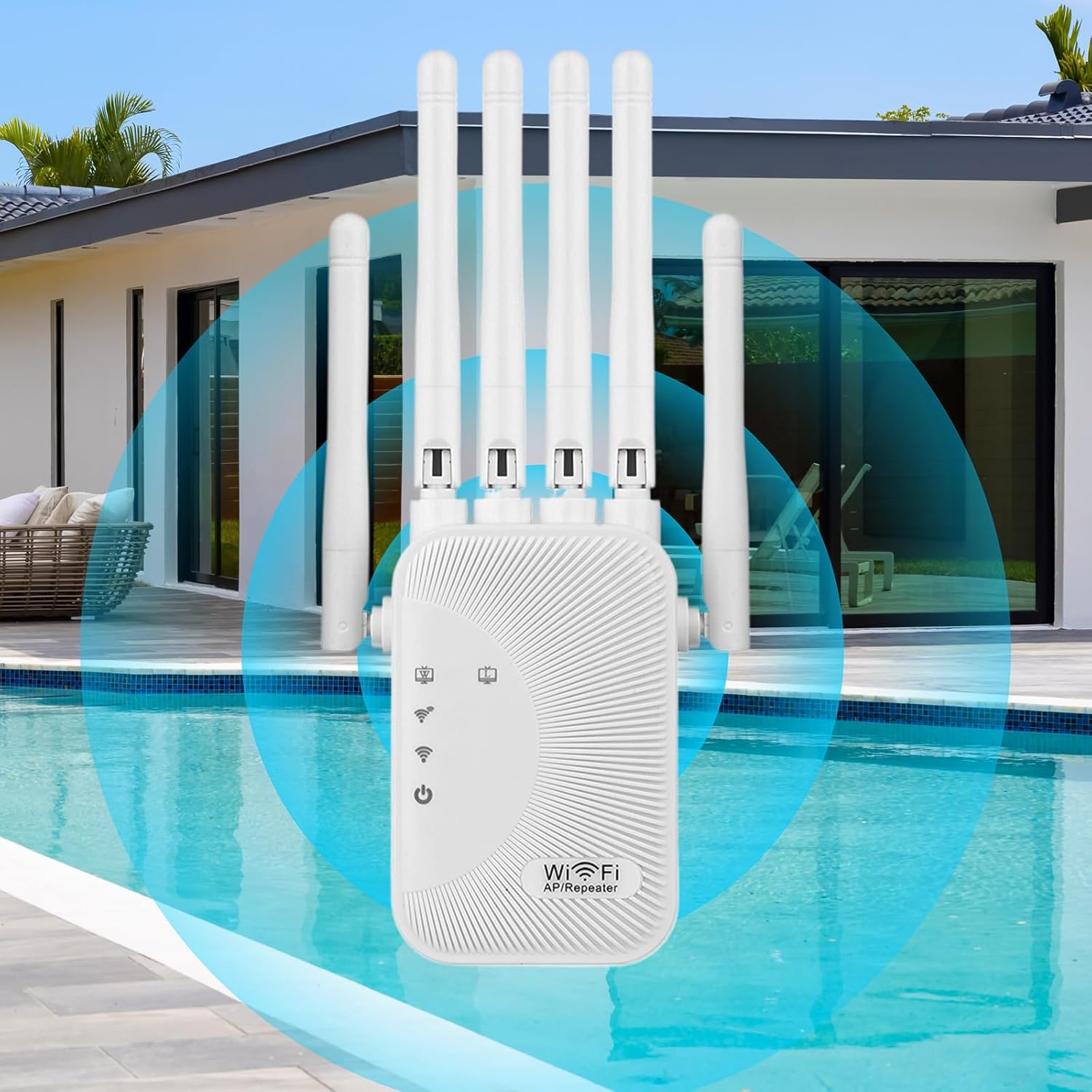 Ourlife WiFi Extender Signal Booster 1200Mbps 6 Antennas WiFi Repeater with Ethernet Port, Dual Band 2.4G+5.8G Wireless Signal Amplifier,Up to 12000Sq.Ft & 100+Devices,Compact Wall Plug Design