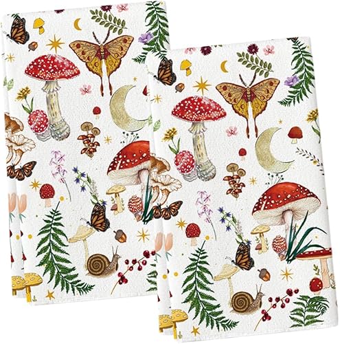 Miniatura 1 de Artoid Mode Juego de 2 toallas de cocina modernas de hongos beige de 18 x 26 pulgadas, bonitas toallas de mano para decoración de granja botánica