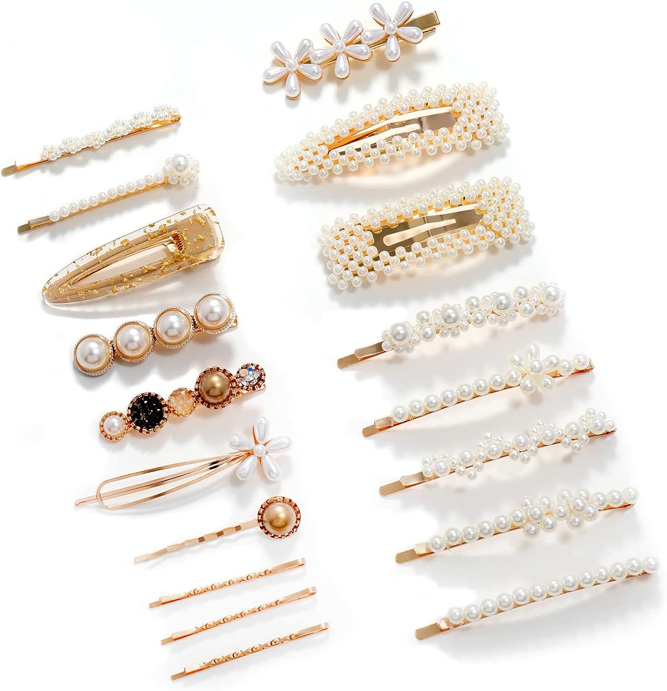 NA Women Hair Accessories 18PCS Handmade Simulation Pearl Barrettes Clip Set Geometric Flower Bobby hairpin Girls Headwear