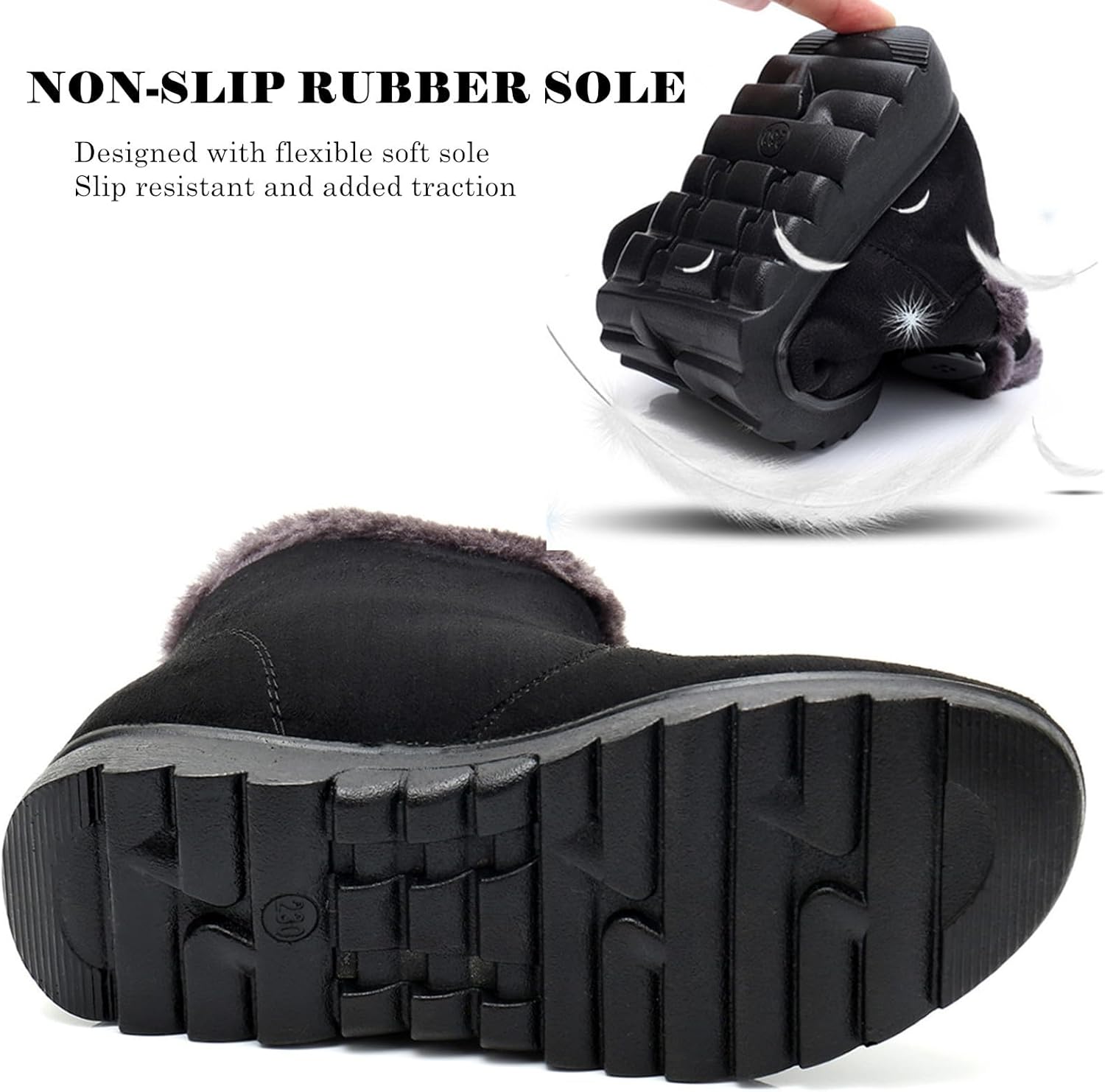 DADAWEN Women's Winter Warm Fur Lined Snow Boots Side Zipper Ankle Boots Outdoor Booties Comfortable Boots for Women