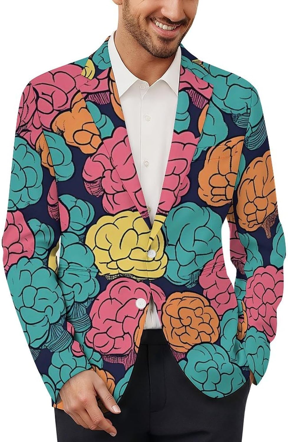 Brains Colorful Pattern Mens Casual Blazer Sport Coat Two Buttons Business Jackets