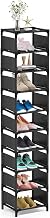 sunvito 10 Tiers Shoe Rack, 10 Pairs Space Saving Shoe Shelf Organizer, Tall Narrow Shoe Rack for Entryway, Closet (Black)