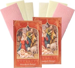 Oplatki Christmas Wafers, 2 White 1 Pink with Decorative Envelope, Polish Wigilia Tradition, Pack of 2