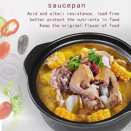 Miniatura 9 de Cacerola de arcilla resistente al calor, tazones de cerámica de alta calidad, tapa para cocinar, sopa negra (negro, 66 onzas)