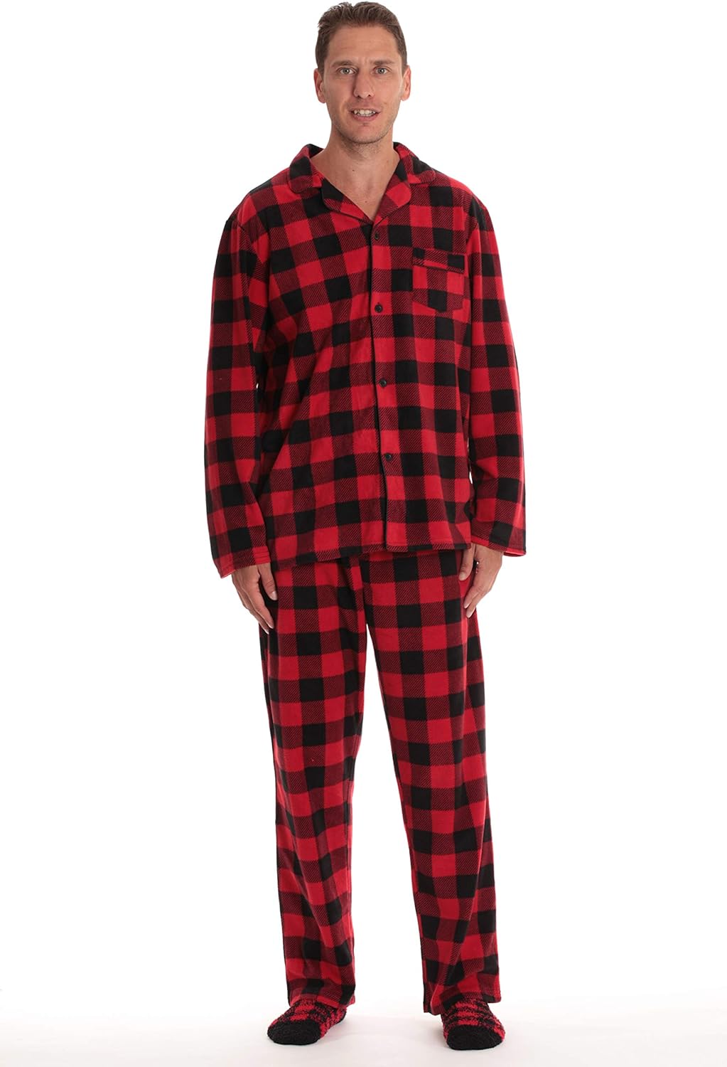 #followme Family Pajamas Buffalo Plaid Button-Front Microfleece Pajamas Set with Matching Socks - Image 3