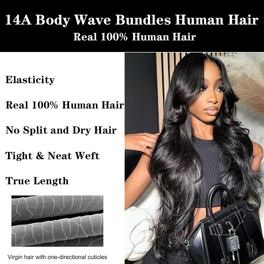 14A Body Wave Bundles Human Hair Extensions 16 18 20Inch Natural Black
