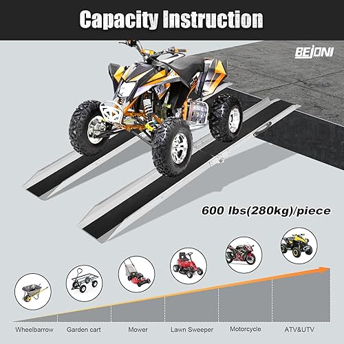 Miniatura 9 de Rampa portátil para motocicleta de 78.7 pulgadas de largo x 9 pulgadas de ancho, capacidad de 600 libras, rampa de carga con perforación, rampa para