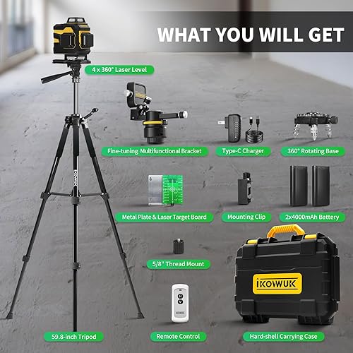 Miniatura 9 de IKOVWUK - Nivel láser, láser de línea cruzada de 3 x 360 para construcción y colgar imágenes, 12 láseres verdes con autonivelación, línea vertical y