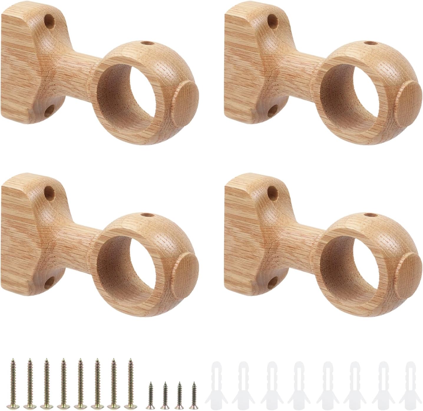 Antrader Wood Curtain Rod Holders,Curtain Rod Brackets for 1-1/2"(35mm) Pole, Wood Color,4Pcs