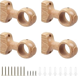 Antrader Wood Curtain Rod Holders,Curtain Rod Brackets for 1-1/2"(35mm) Pole, Wood Color,4Pcs