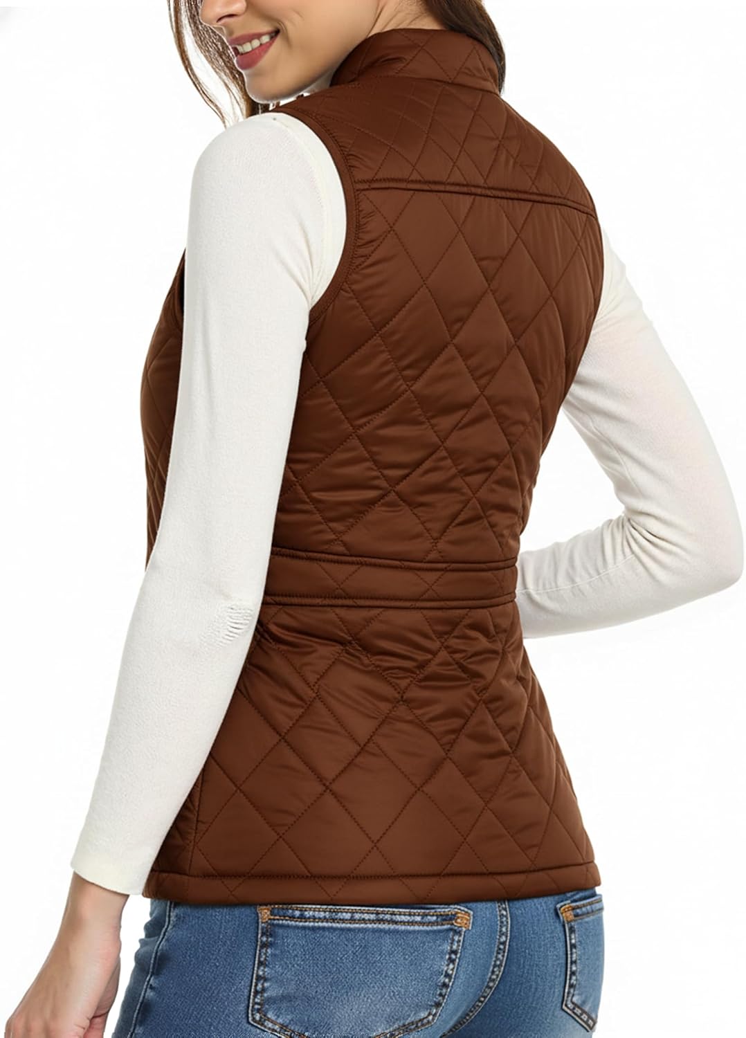 Buauty Women's Sleeveless Puffer Vest Lightweight - Diamond Quilted Full-Zip Warm Outerwear with Pockets for Daily Wear - Image 4