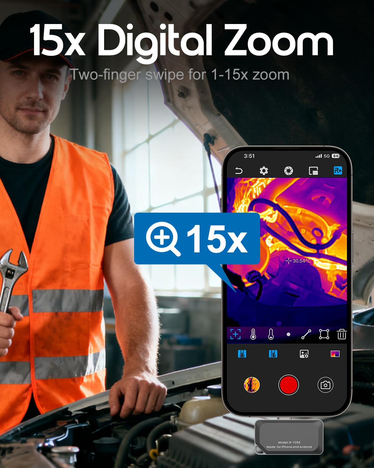 REVASRI Wärmebildkamera für iOS und Android, 512 × 384 X³ IR-Auflösung, Wärmebildkamera, Temperaturbereich -15,6 °C bis 450 °C, kompatibel mit jedem USB-C-iOS- und Android-Gerät