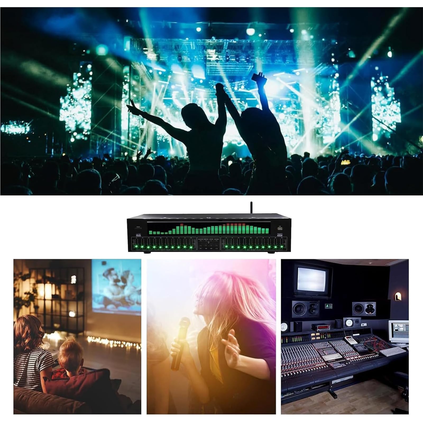 31-Band Digital Equalizer, EQ8000 Stereo Grafischer Equalizer mit Fernbedienung, Bluetooth 5.4 Optische Koaxial-Digital-Audio-Decodierung, 12 Rhythmusmuster, Rauschunterdrückung, für Aufnahmestudio