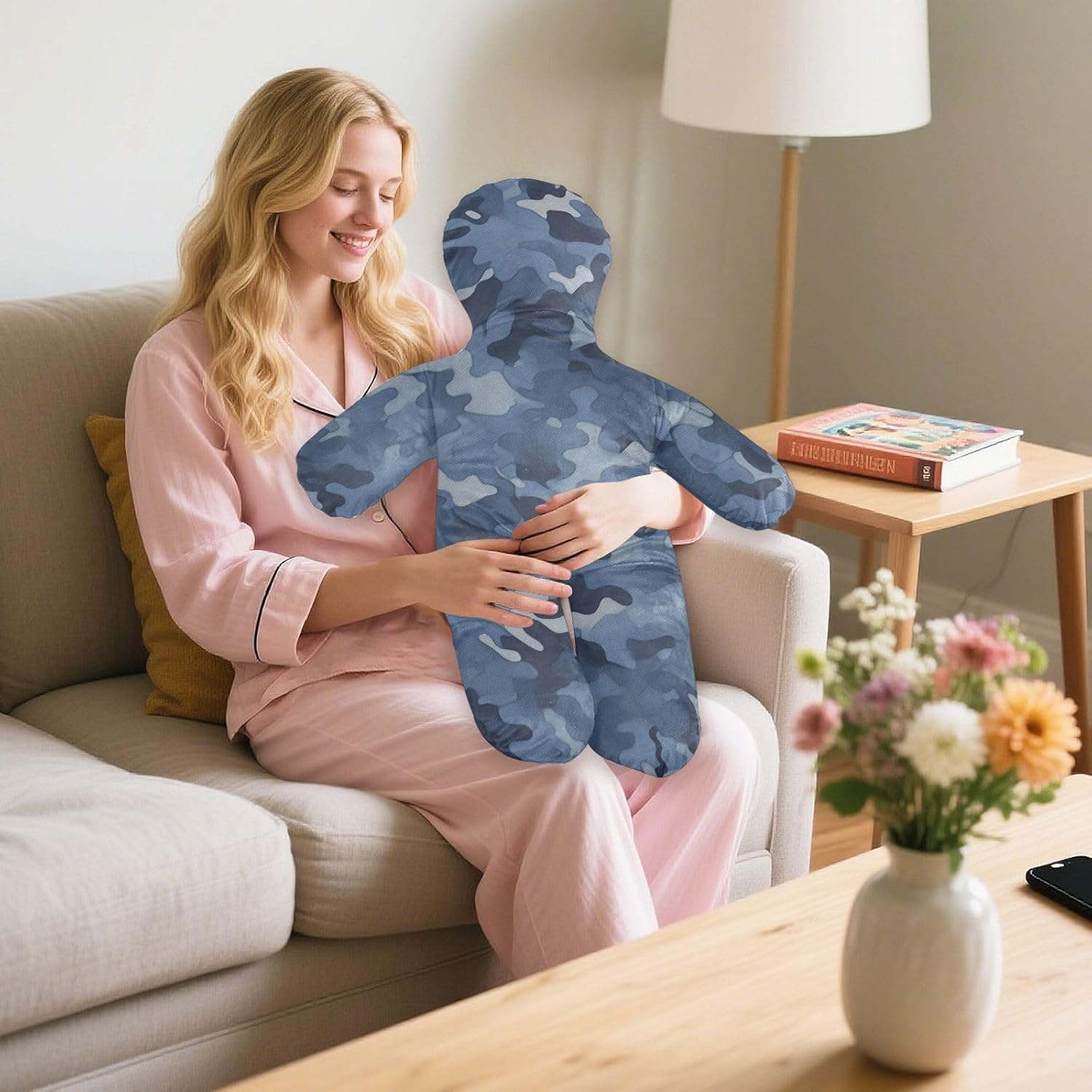 Realistic Shape Pillow Plush Filling Bed Pillows Cozy Companion for Adults Vator Blue Camouflage