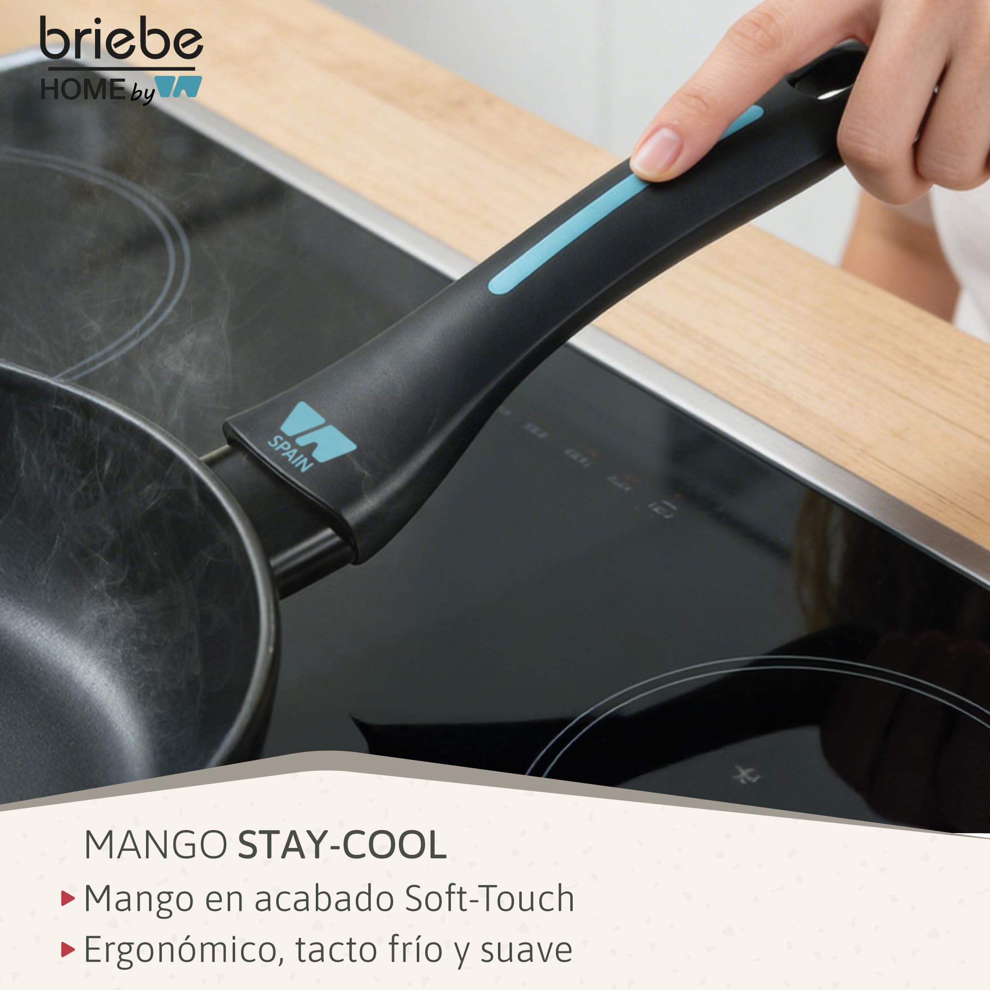 briebe MARE Juego de 3 Sartenes Inducción, Acero Forjado 20-24-28cm, Antiadherente Libre PFOA, Set Sartenes Profesionales, Alta Resistencia, Aptas Para Todo Tipo de Fuegos, Fabricadas en España