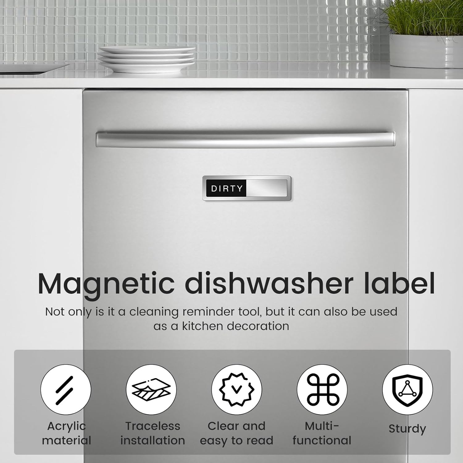 2Pcs Clean Dirty Dishwasher Magnet Sign, No Mark Installation Washing Machine Label Notice, Kitchen Gadget for Apartment Essential, Dishwasher Sign for Refrigerator, Oven, Washing Machine