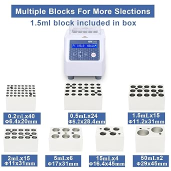ONiLAB Mini Dry Bath Incubator,15 x1.5ml Aluminium Heating Block, LCD Display, Timer Control,UP to 100C, 0.5C Accuracy,9 Programs in Memory, Rapid Calibration Function...