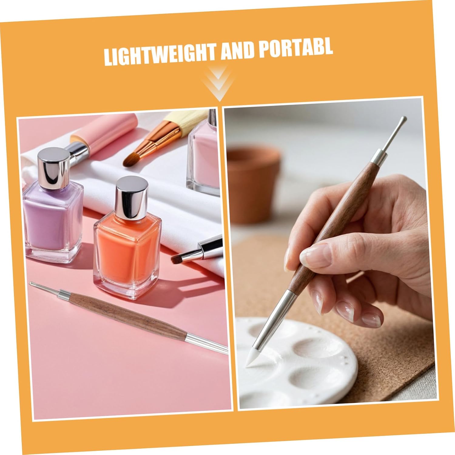 2pcs Dual Ended Nail Art Brush Pen for Precision Detail and Dotting, Wood and Metal Material, 6.5 Inch Multifunctional Nail Art Tool for Home DIY and Professional Use
