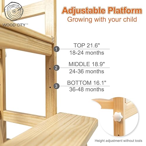 Miniatura 9 de WOOD CITY Taburete de cocina para niños con alfombrilla antideslizante, taburete de torre para aprendizaje, taburete de madera para niños pequeños