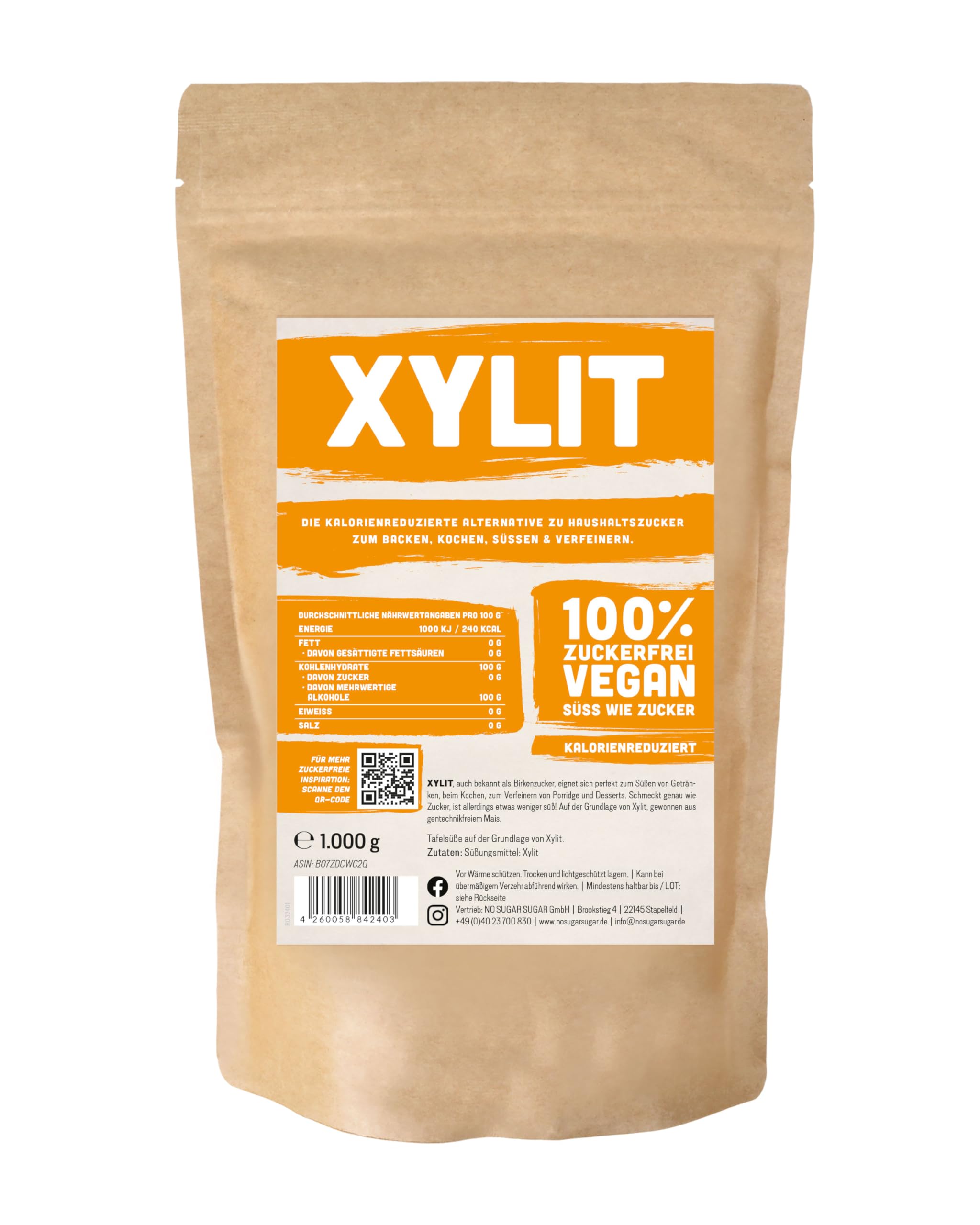 Premium Xylit mit 1:1 Süßkraft gegenüber Zucker 1kg verwendbar als kalorienreduzierter Zuckerersatz. Vegane & zahnfreundliche Kristallzucker Alternative zum Kochen & Backen