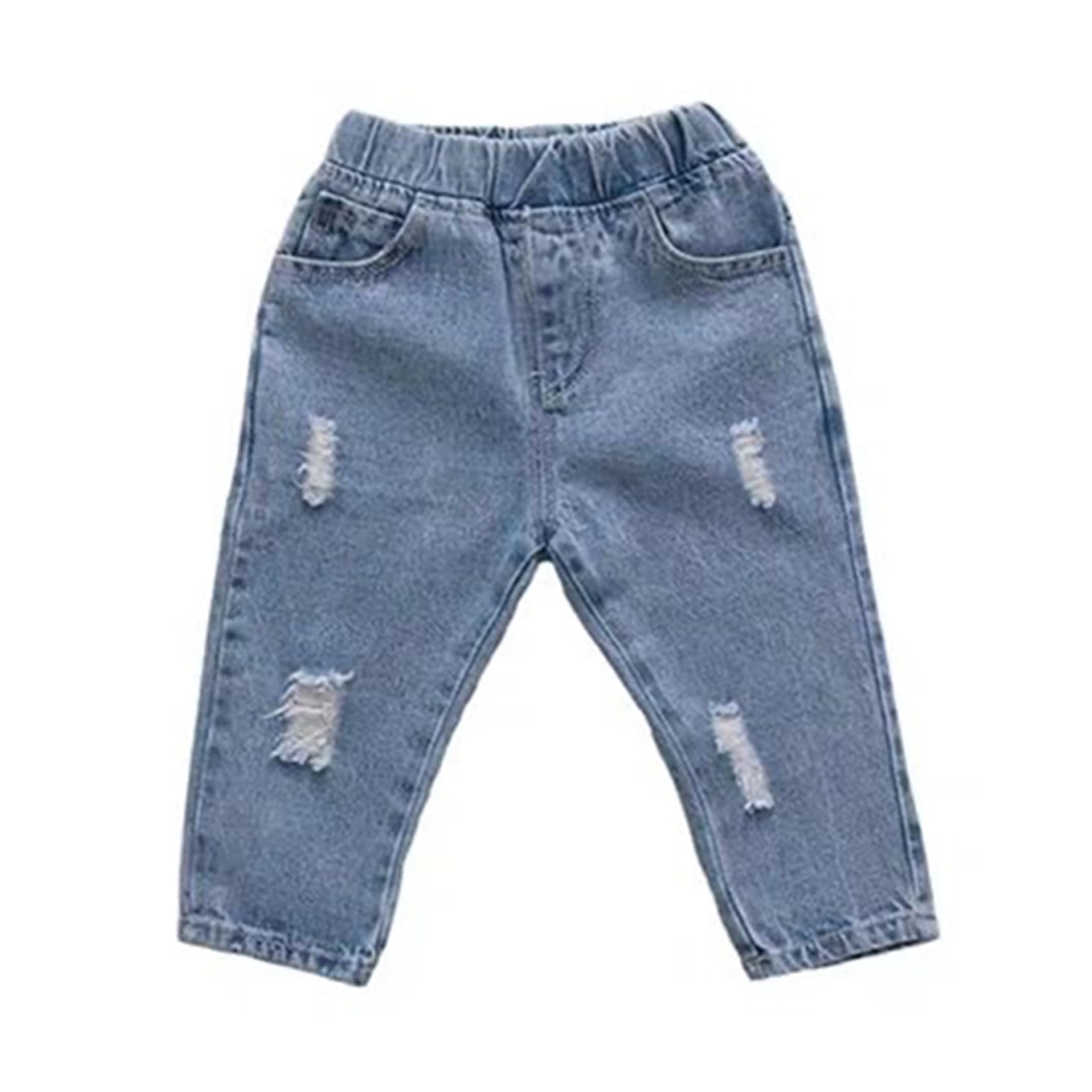 GLYJRXFS Little Baby Boys Girls Elastic Waist Fashion Ripped Jeans Blue