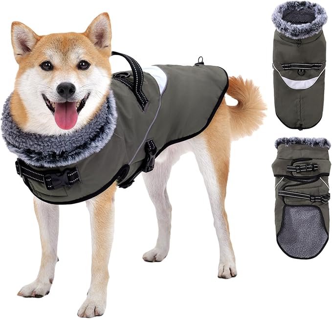 LIANZIMAU Dog Winter Coat Waterproof Dog Jacket with Harness Built in