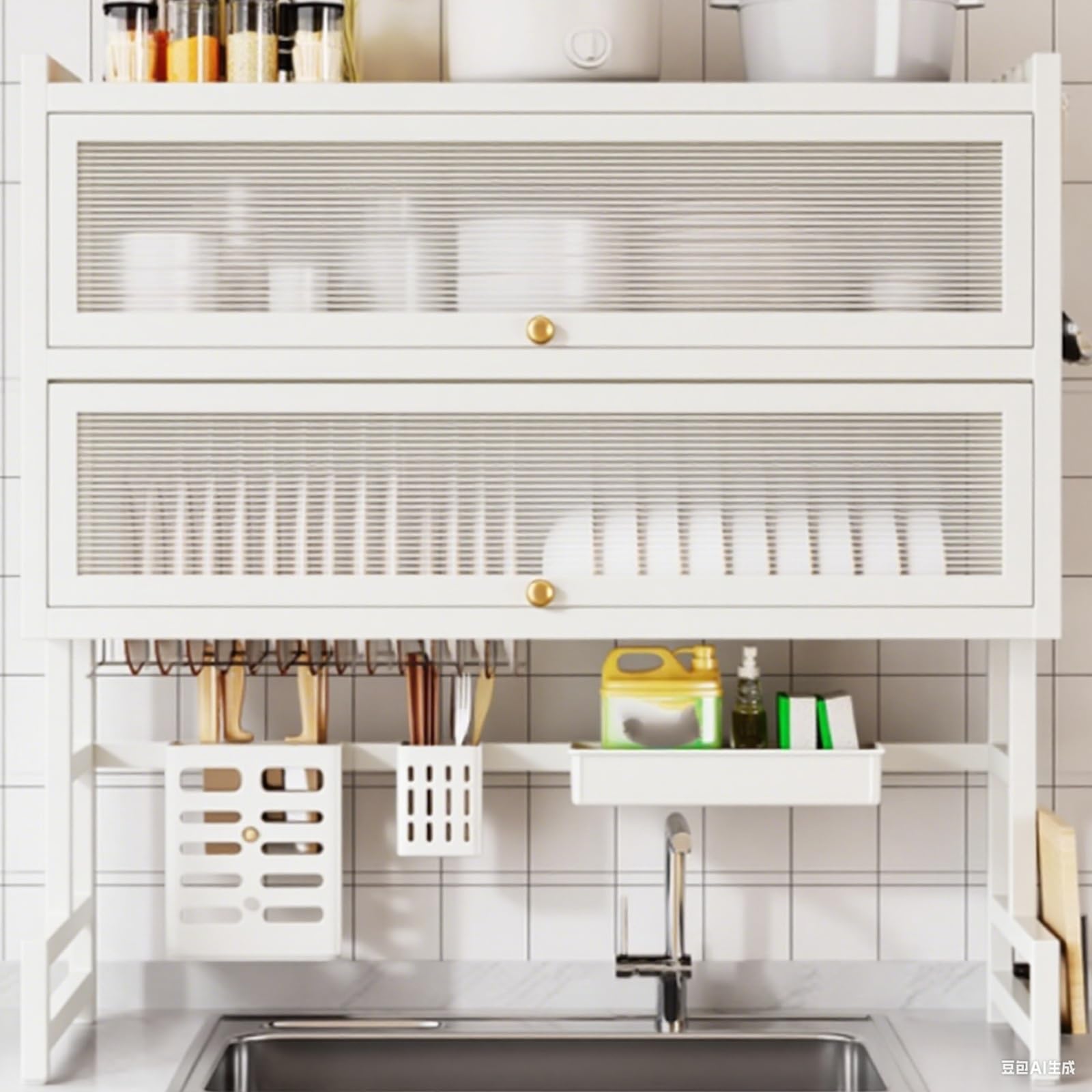 Égouttoir à vaisselle de cuisine à 2 niveaux - Avec égouttoir - Multifonction - Rangement et séchage - Blanc - 85 cm - Gain de place pour la maison et la cuisine