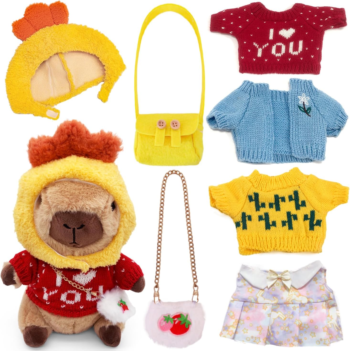 Capybara Plush Toy, Cute Stuffed Animals Kawaii Capibara Plush Pillow Christmas Birthday Easter Valentine's Day Gift for Kids Boys Girls (8 PCS Yellow)