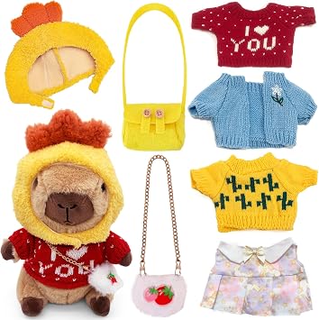 8 PCS Capybara Plush Toy with Clothes Set