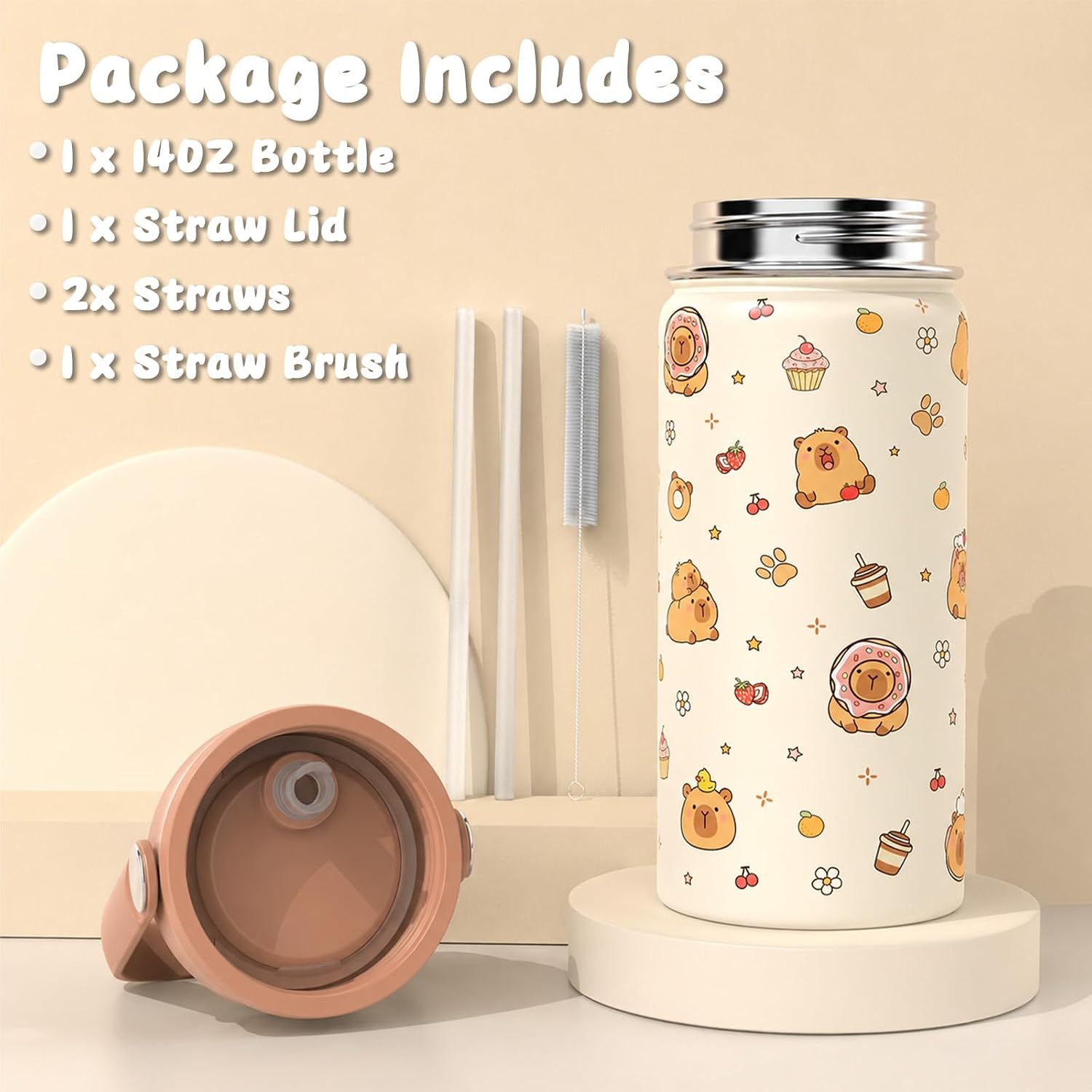 4PCS Capybara Backpack for Girls Kids with Water Bottle & Lunch Bag(Khaki) | Kapybara Bookbag w/ Insulated Tumbler & Pencil Pouch & Lunch Box for Girls, Schoolbag for Kindergarten Elementary Preschool thumbnail